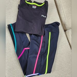 Fila Women's Black Pants with Neon Accents, Medium